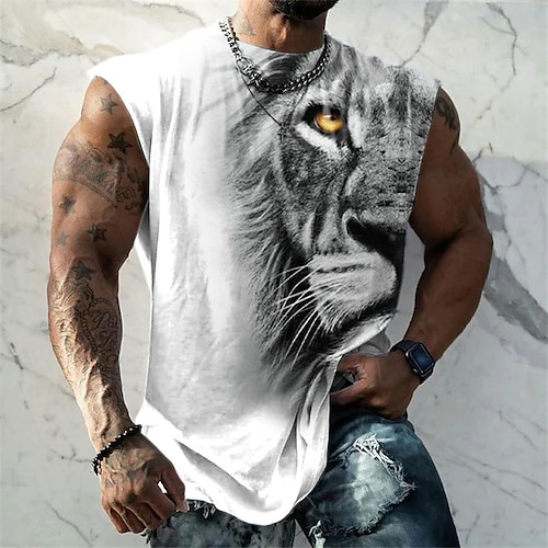 

Herren Shirt Ärmelloses T-Shirt für Männer Graphic Tier Löwe Rundhalsausschnitt Bekleidung 3D-Druck Täglich Sport Ärmellos Bedruckt Modisch Designer Muskel