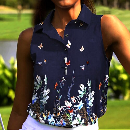 

Mulheres Camisa polo de caminhada Camisa de golfe Pólo de botões Respirável Secagem Rápida Pavio Humido Sem Manga Vestuário de golfe Roupas de golfe Normal Floral Borboleta Verão Tênis Golfe