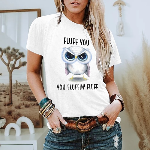 

T shirt Tee Femme Noir Blanche Rose Claire Animal Lettre Imprimer Manche Courte du quotidien Fin de semaine basique Col Rond Normal Coton Standard Peinture S