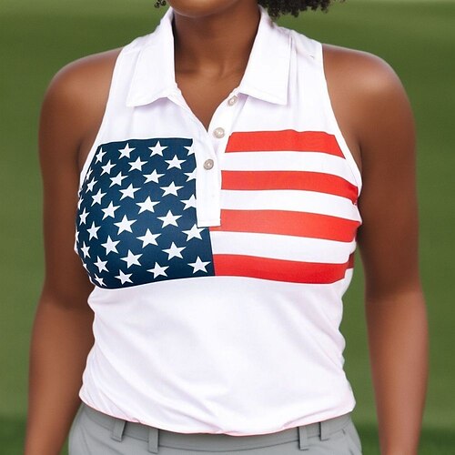 

Camisa polo feminina camisa de golfe costas nadador polo respirável secagem rápida absorção de umidade top sem mangas roupas de golfe roupas de golfe bandeira americana tênis de verão golfe pickleball