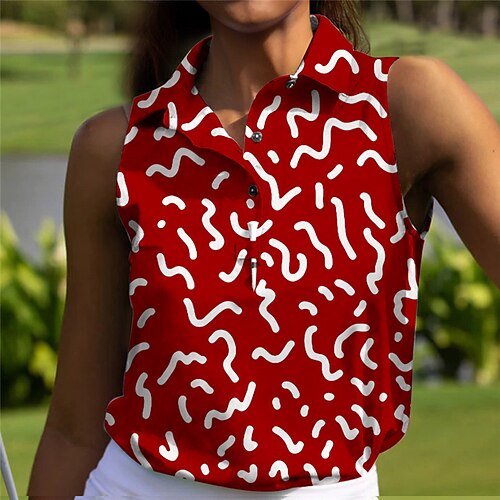 

Femme T-shirt POLO Chemise de golf Polo boutonné Respirable Séchage rapide Evacuation de l'humidité Sans Manches Vêtements de golf Top Standard Géométrie Eté Tennis Le golf Pickleball