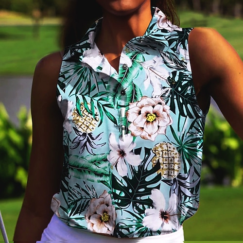 

Mulheres Camisa polo de caminhada Camisa de golfe Pólo de botões Respirável Secagem Rápida Pavio Humido Sem Manga Vestuário de golfe Roupas de golfe Normal Floral Verão Tênis Golfe Pickleball