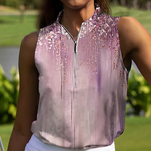 

Femme T-shirt POLO Chemise de golf Respirable Séchage rapide Evacuation de l'humidité Sans Manches Vêtements de golf Top Standard Zippé Col Montant Imprimé Eté Tennis Le golf Pickleball