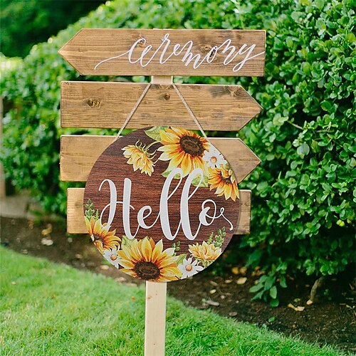 

Sunflowers Wooden Wall Sign Hello Door Wreath, Artificial Sunflower Wreath Welcome Sign for Front Door Decoration Wall Decoration 30x30cm/12''x12''