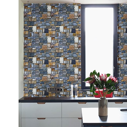 

Blue Brick Wallpaper Peel and Stick Wall Sticker Self Adhesive PVC for Home Decor Wall Decor Bedroom Living Room 45x1000cm (18''x393.7'')