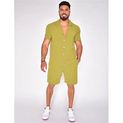 

Homme Chemise Lin Ensemble chemises Chemisette Chemise d'été Chemise de plage Noir Blanche Bleu Manche Courte Plein Collier de camp Printemps été Hawaïen Vacances Vêtement Tenue 2 Pièces