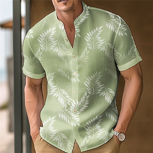 

Hombre Camisa Estampados Hojas Escote Chino Negro Amarillo Azul Piscina Morado Verde Trébol Exterior Calle Manga Corta Estampado Ropa Moda Design Casual Cómodo