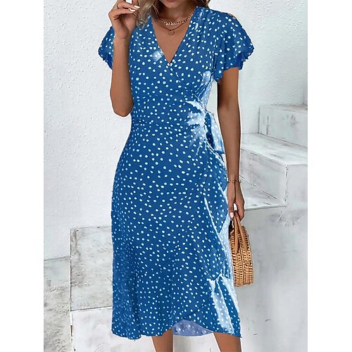 

Mulheres Vestido casual Vestido Envelope Vestido A Line Poá Cordões Franzido Decote V Vestido midi Moda Roupa de rua Ao ar livre Diário Manga Curta Normal Rosa Azul Verão Primavera S M L XL XXL