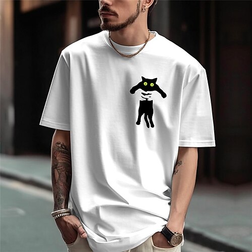 

Homens Camiseta Gráfico O gato Gola Redonda Roupa Ao ar livre Diário Manga Curta Imprimir Moda Designer Vintage