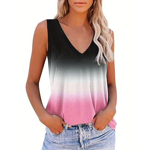 

Mujer Camiseta sin mangas Rosa Gradiente de Color Estampado Sin Mangas Casual Básico Escote en Pico Regular S