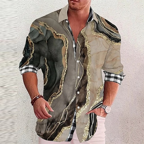 

Herren Hemd leinenhemd Farbverlauf Grafik-Drucke Marmor Ständer Schwarz Gelb Grün Khaki Grau Outdoor Strasse Langarm Bedruckt Bekleidung Leinen Modisch Strassenmode Designer Brautkleider schlicht