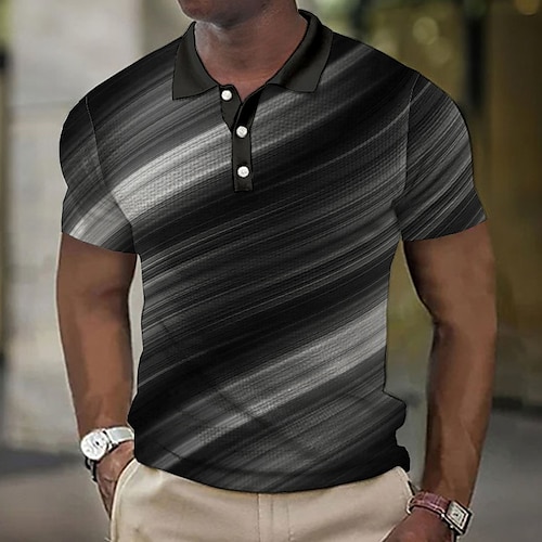 

Homens Camisa Polo Waffle Polos de botões pólo de lapela Camiseta Polo Camisa de golfe Listrado Estampas Abstratas Linear Aberto para a Lateral Preto Amarelo Azul Verde Cinzento Ao ar livre Rua Manga