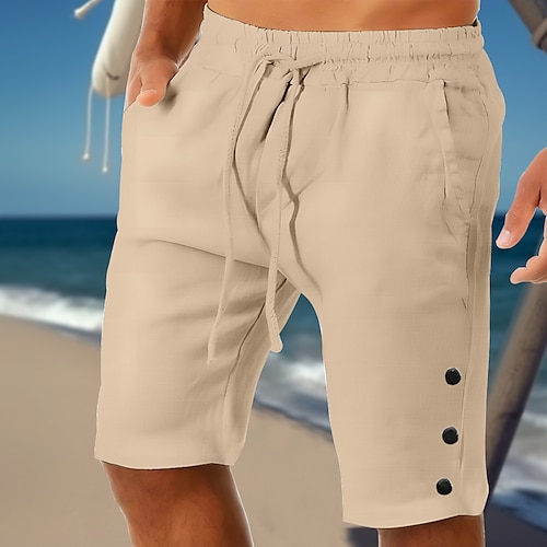 

Homens Calção Shorts de linho Shorts de verão Shorts de praia Com Cordão Cintura elástica Botão Lateral Tecido Conforto Respirável Curto Casual Diário Feriado Misto de Algodão e Linho Moda Estilo