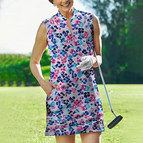 

Damen Tenniskleid Golfkleid Golfbekleidung Atmungsaktiv Schnelltrocknend Feuchtigkeitsableitung Ärmellos Kleider Tennis-Outfit Blumen Bedruckt Sommer Tennis Golfspiel Pickleball