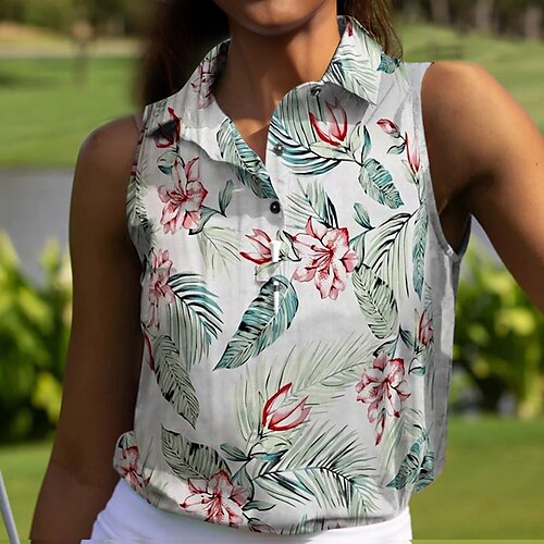 

Femme T-shirt POLO Chemise de golf Polo boutonné Respirable Séchage rapide Evacuation de l'humidité Sans Manches Vêtements de golf Top Standard Floral Eté Tennis Le golf Pickleball