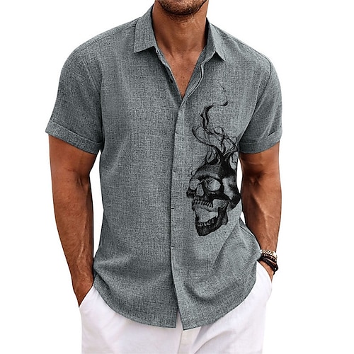 

Homme Chemise Chemise Lin Crânes Imprimés Photos Col rabattu Blanche Bleu Vert Kaki Gris Extérieur Plein Air Manches courtes Imprimer Vêtement Tenue Lin Mode Design Décontractées Flexible