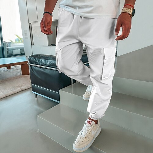 

Men's Joggers Linen Pants Trousers Summer Pants Pocket Plain Comfort Breathable Outdoor Daily Going out Linen / Cotton Blend Fashion Casual Black White