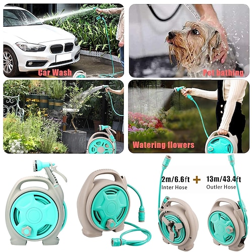 

Retractable Garden Hose Reel, 1/2'' x 50FT Portable Garden Hose Reel,Swivel Bracket with 6-Function Spray Nozzle for Watering Flowers, Car Washing, Cleaning, Showering Pets(50ft)