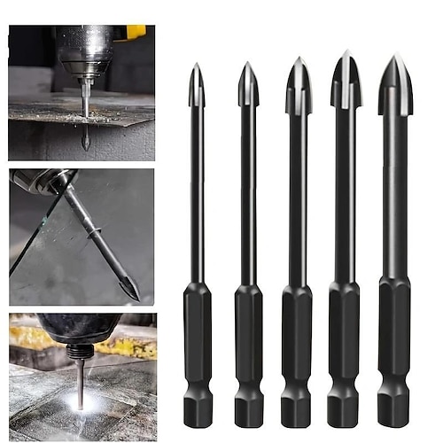

5pcs Efficient Universal Drilling Tools, Multifunctional Triangle Cross Alloy Drill Bit Set, Cemented Carbide Anti-Rust Attachments For Power Tools, Cross Spear Head Drill Bits