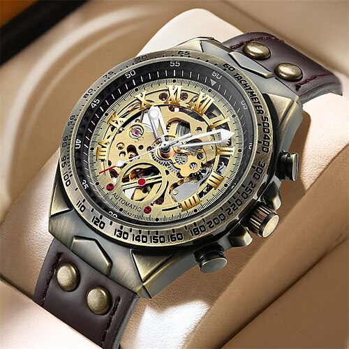 

FNGEEN Masculino Relógio mecânico Luxo Mostrador Grande Moda Negócio Automático - da corda automáticamente IMPERMEÁVEL Decoração Couro PU Acolchoado Assista