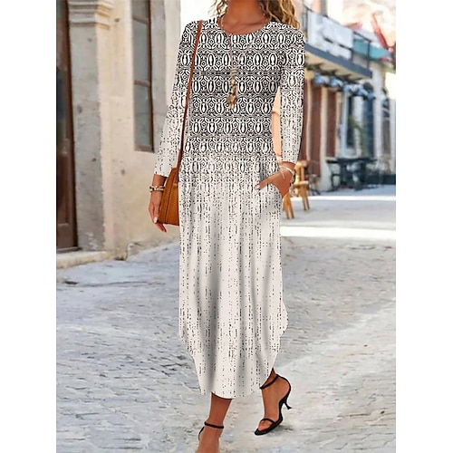 

Mujer Vestimenta casual Vestido Étnico Vestido Estampado Floral Tribal Bolsillo Separado Cuello Barco vestido largo vestido largo Vintage Étnico Exterior Diario Manga Larga Ajuste regular Blanco