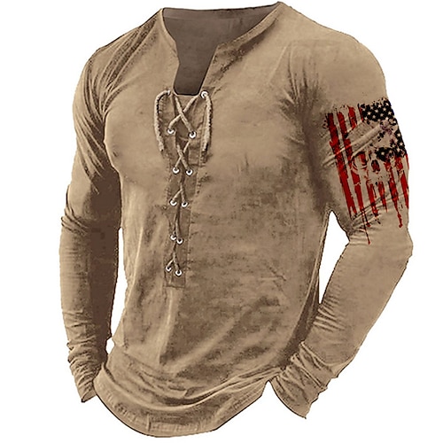 

Homens Camiseta Gráfico Bandeiras Colarinho Roupa Impressão 3D Diário Para Noite Manga Longa Cordões Imprimir Moda Designer Confortável