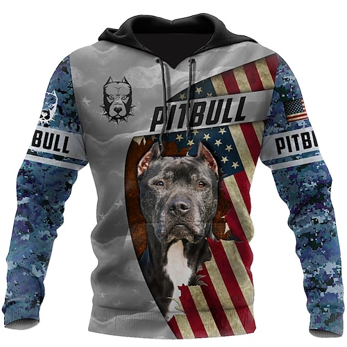 

Men's Pullover Hoodie Sweatshirt Blue Hooded Dog Graphic Prints National Flag Print Daily Sports 3D Print Streetwear Designer Basic Spring Fall Clothing Apparel Hoodies Sweatshirts