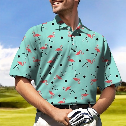 

Homens Camisa polo de caminhada Camisa de golfe Pólo de botões Respirável Secagem Rápida Pavio Humido Manga Curta Vestuário de golfe Roupas de golfe Normal Flamingo Verão Tênis Golfe Pickleball