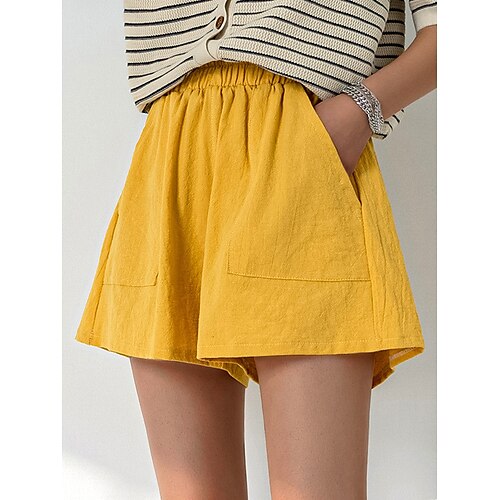 

Femme Short Coton et lin Jaune Vert Vêtement de rue Décontractées Plein Air du quotidien Usage quotidien Poche Court Confort Plein M L XL 2XL XXXL