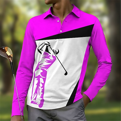 

Homens Camisa polo de caminhada Camisa de golfe Pólo de botões Respirável Secagem Rápida Pavio Humido Manga Longa Vestuário de golfe Roupas de golfe Normal Estampado Primavera Outono Tênis Golfe