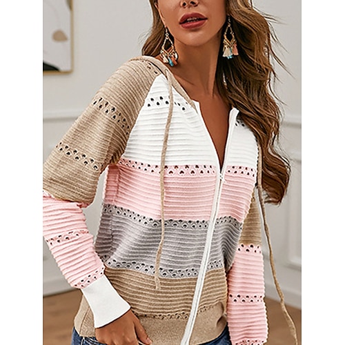 

Mujer Chaqueta de Punto Puente Estriado Tejer Retazos Cremallera Bloque de color Con Capucha Elegante Casual Exterior Diario Primavera Otoño Negro Rosa S M L