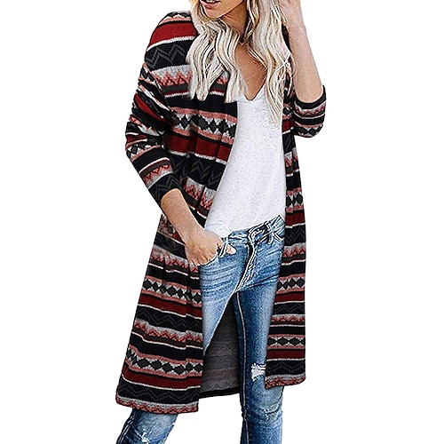 

Gilet Cardigan Maille Femme A côtes Tricoter Tunique Imprimer Léopard Ouvrir le devant mode Décontractées du quotidien Sortie manche longue Eté Automne Noir Vin S M L