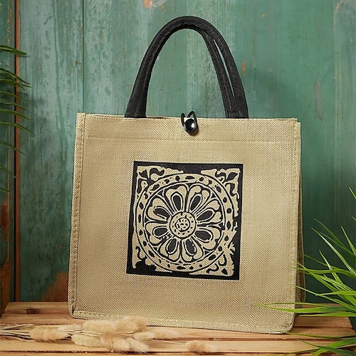 Vintage Geometric Print Tote Bag, Large Capacity Shoulder Bag