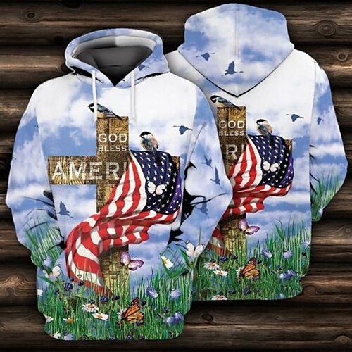 

Herren Hoodie Sweatshirt Kapuze Blau Mit Kapuze Grafik-Drucke Bedruckt Täglich Sport 3D-Druck Strassenmode Designer Basic Frühling Herbst Bekleidung Independence Day Kapuzenpullover Sweatshirts