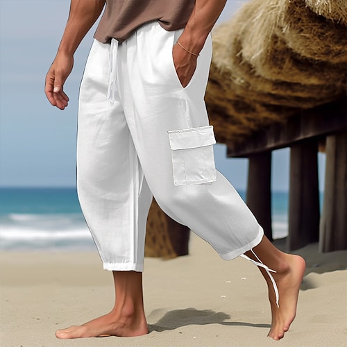 Linen Rayon Blend Wedding White Pants