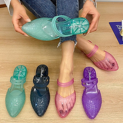 

Femme Sandales Sabots Chaussures claires Extérieur du quotidien Plage Eté Talon Bas Bout pointu Le style mignon Décontractées Minimalisme PVC Mocassins Couleur unie Rose Claire Bleu Violet