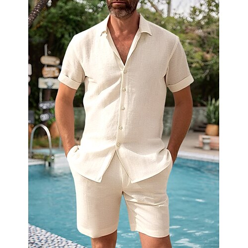 

Homme Chemise Lin Ensemble chemises Chemisette Chemise d'été Chemise de plage Noir Blanche Rose Claire Manche Courte Plein Revers Printemps été Hawaïen Vacances Vêtement Tenue 2 Pièces