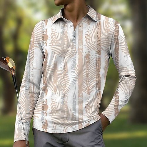 

Men's Polo Shirt Golf Shirt Button Up Polo Breathable Quick Dry Moisture Wicking Long Sleeve Golf Apparel Golf Clothes Regular Fit Floral Spring Autumn Tennis Golf Pickleball