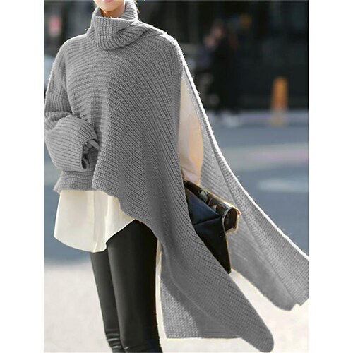 

Damen Pullover Strickwaren Gerippt Stricken Gespleisst Feste Farbe Rollkragen Stilvoll Brautkleider schlicht Outdoor Täglich Herbst Winter Rot Braun Grau S
