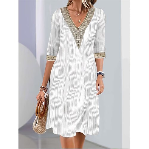 

Mulheres Vestido casual Vestido de turno Vestido de verão Tecido Patchwork Imprimir Decote V Vestido midi Moda Roupa de rua Ao ar livre Diário Meia Manga Normal Branco Rosa Verão Primavera S M L XL