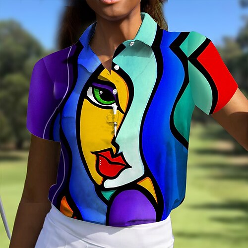 

Mulheres Camisa polo de caminhada Camisa de golfe Pólo de botões Respirável Secagem Rápida Pavio Humido Manga Curta Vestuário de golfe Roupas de golfe Normal Estampado Verão Tênis Golfe Pickleball