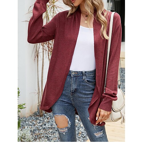 

Women's Cardigan Sweater Jumper Ribbed Knit Oversized Solid Color Open Front Stylish Casual Daily Date Summer Fall Black Wine S M L