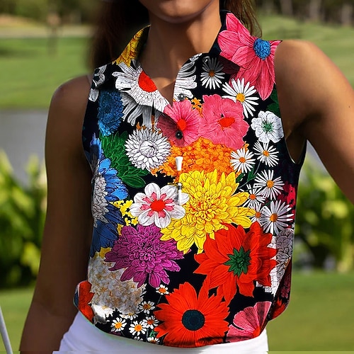 

Damen poloshirt Golfhemd Geknöpftes Poloshirt Atmungsaktiv Schnelltrocknend Feuchtigkeitsableitung Ärmellos Golfbekleidung Golfkleidung Regular Fit Blumen Sommer Tennis Golfspiel Pickleball