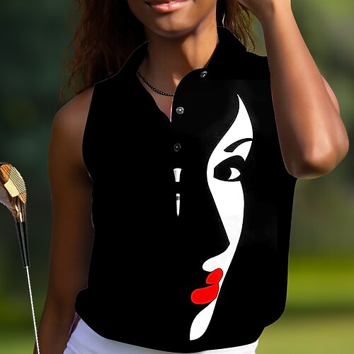 

Women's Polo Shirt Golf Shirt Button Up Polo Breathable Quick Dry Moisture Wicking Sleeveless Golf Apparel Golf Clothes Regular Fit Printed Summer Tennis Golf Pickleball