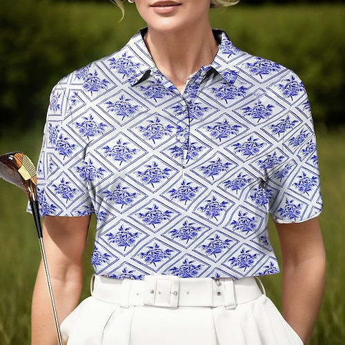 

Femme T-shirt POLO Chemise de golf Polo boutonné Respirable Séchage rapide Evacuation de l'humidité Manche Courte Vêtements de golf Top Standard Floral Eté Tennis Le golf Pickleball