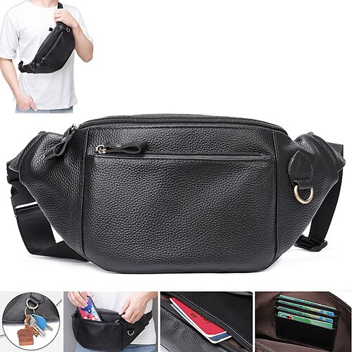 

Homens Bolsa crossbody Bolsa de ombro Cinto de Corrida Couro de Nappa Couro Diário Ziper Preto