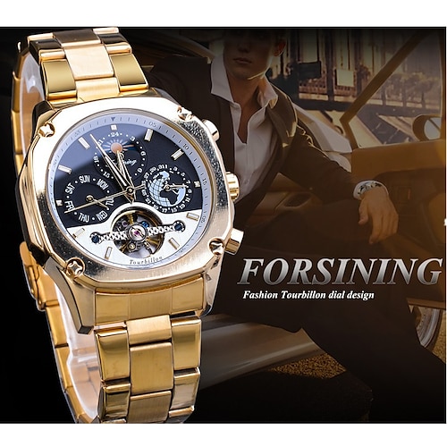 

Forsining hommes montre mécanique luxe grand cadran mode affaires automatique à remontage automatique tourbillon phase de lune montre en alliage lumineux