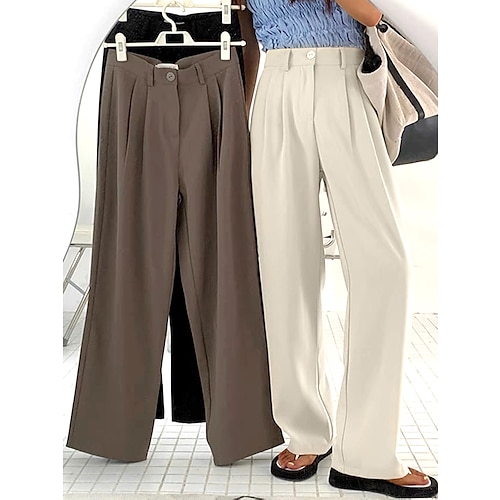 Arbeitshose für Damen, Hose mit weitem Bein, Hose in voller Länge, Tasche, weit, mikroelastisch, hohe Taille, Mode, Streetwear, Alltag, Schwarz, Weiß, S, M, Sommer, Herbst