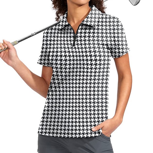 

Mulheres Camisa polo de caminhada Camisa de golfe Proteção Solar UV Respirável Secagem Rápida Manga Curta Vestuário de golfe Roupas de golfe Normal Zíper Xadrez Poá Verão Tênis Golfe Pickleball