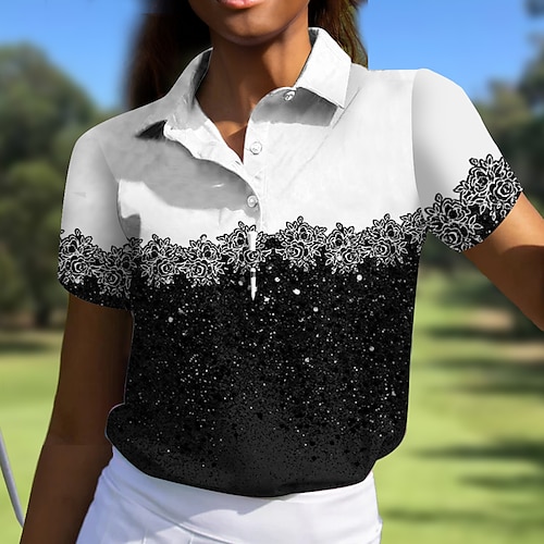 

Damen poloshirt Golfhemd Geknöpftes Poloshirt Atmungsaktiv Schnelltrocknend Feuchtigkeitsableitung Kurzarm Golfbekleidung Golfkleidung Regular Fit Farbblock Sommer Tennis Golfspiel Pickleball